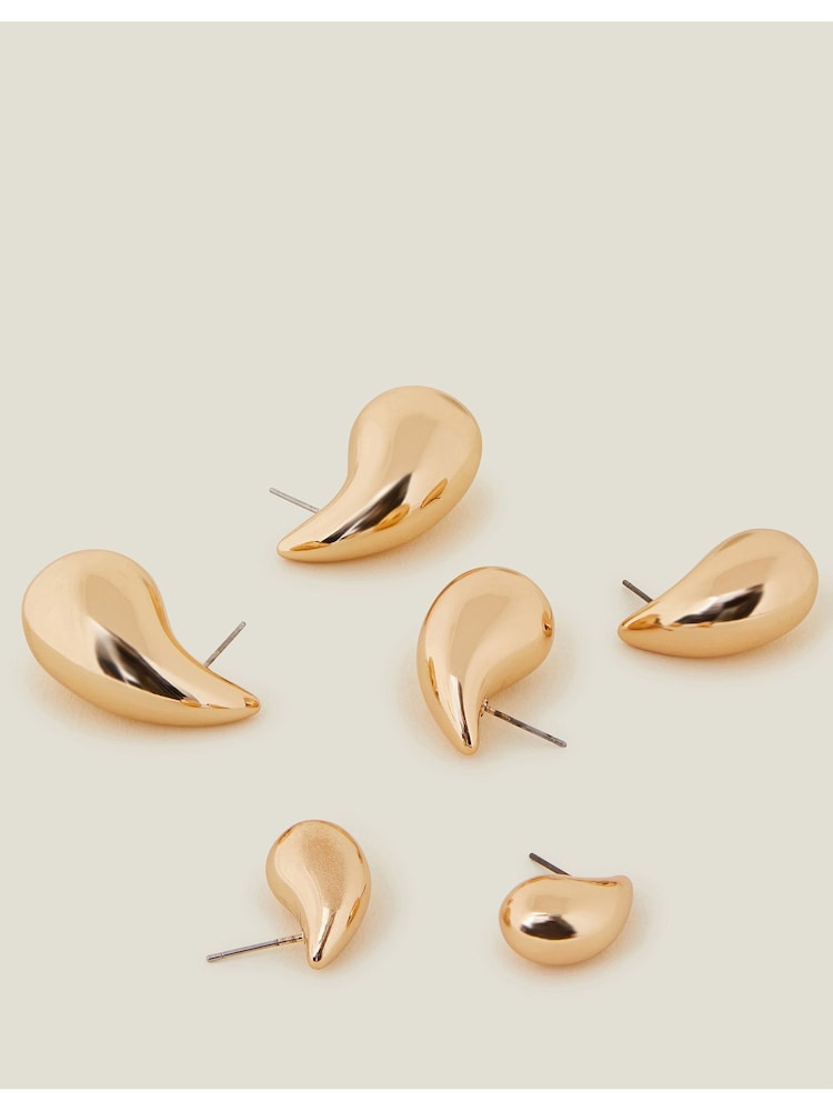 Accessorize Gold Tone Drop Curve Earrings 3 Pack - Image 1 of 3