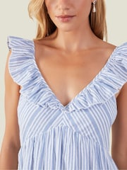Accessorize Blue Stripe Ruffle Maxi 100% Cotton Dress - Image 2 of 4
