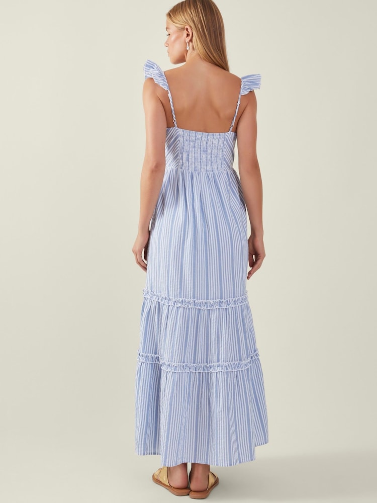 Accessorize Blue Stripe Ruffle Maxi 100% Cotton Dress - Image 3 of 4
