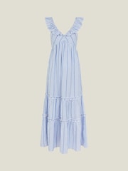 Accessorize Blue Stripe Ruffle Maxi 100% Cotton Dress - Image 4 of 4