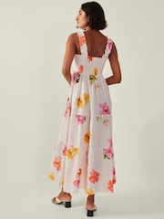 Accessorize Natural Floral Ruffle Strap Tiered Cotton/Linen Mix Maxi Dress - Image 3 of 4