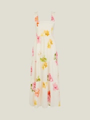 Accessorize Natural Floral Ruffle Strap Tiered Cotton/Linen Mix Maxi Dress - Image 4 of 4