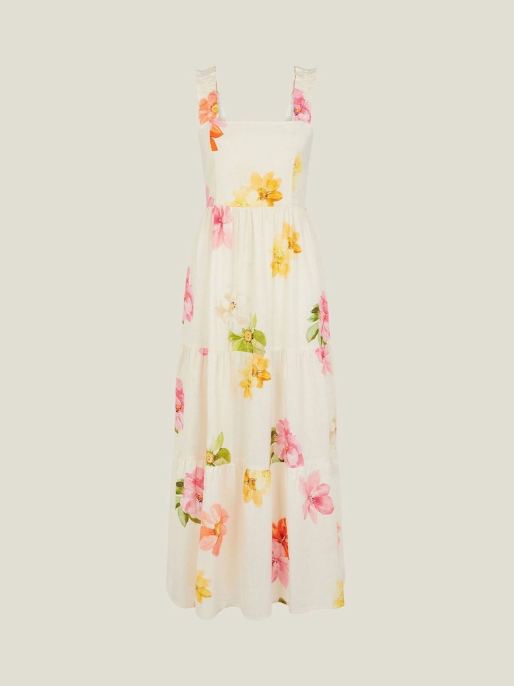 Accessorize Natural Floral Ruffle Strap Tiered Cotton/Linen Mix Maxi Dress - Image 4 of 4