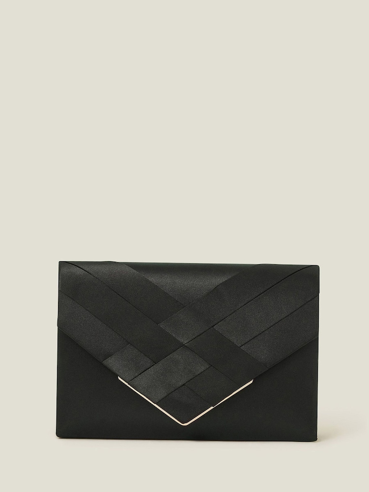 Accessorize Black Woven Satin Envelope Clutch Bag - Image 2 of 2