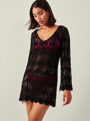 Accessorize Black Crochet Kaftan - Image 1 of 4