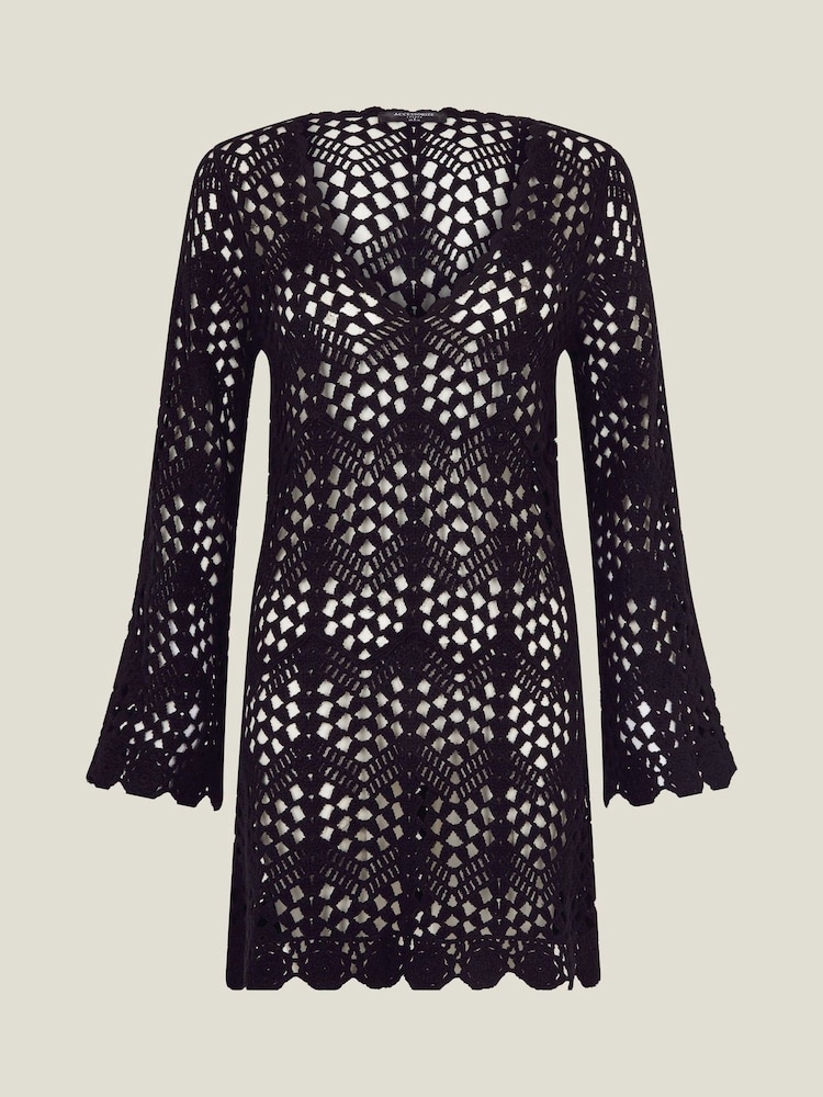 Accessorize Black Crochet Kaftan - Image 4 of 4