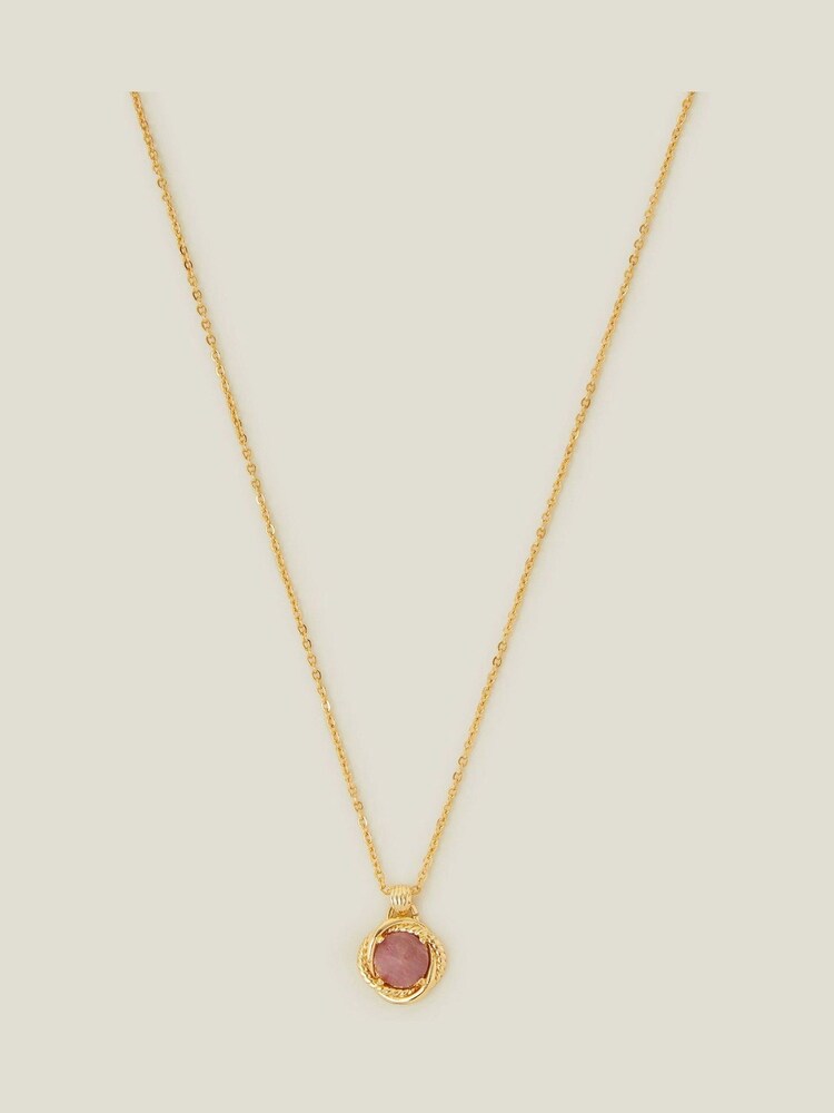 Accessorize Gold Tone 14ct Rhodonite Healing Pendant Necklace - Image 1 of 2