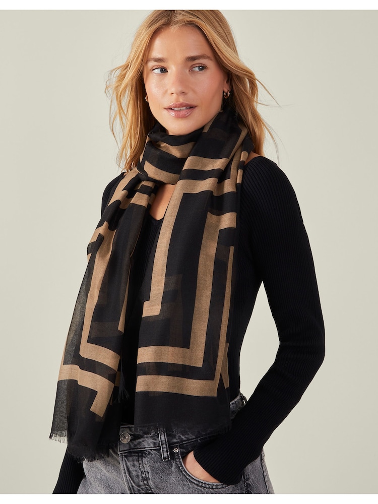 Accessorize Black Firenze Print Lightweight Scarf - Image 1 of 2