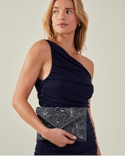 Accessorize Blue Tara Hand-Beaded Clutch Bag - Image 1 of 3