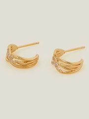 Accessorize Gold Tone 14ct Sparkle Woven Hoop Earrings - Image 2 of 2