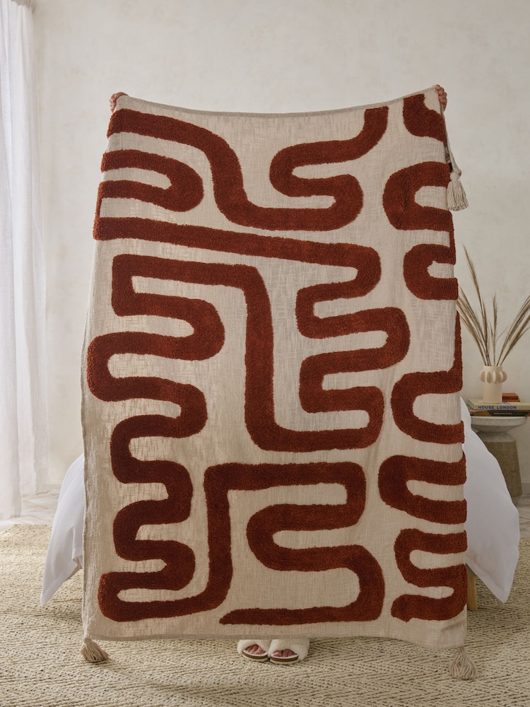 Rust Brown Abstract Berber Wiggle Throw - Image 3 of 5