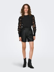 JDY Black Organza Sleeve Sweatshirt Top - Image 2 of 7