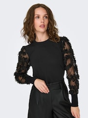 JDY Black Organza Sleeve Sweatshirt Top - Image 4 of 7