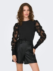 JDY Black Organza Sleeve Sweatshirt Top - Image 5 of 7