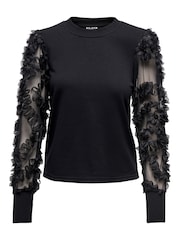 JDY Black Organza Sleeve Sweatshirt Top - Image 6 of 7