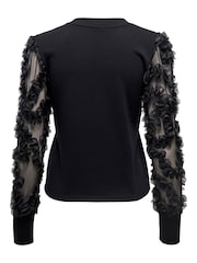 JDY Black Organza Sleeve Sweatshirt Top - Image 7 of 7