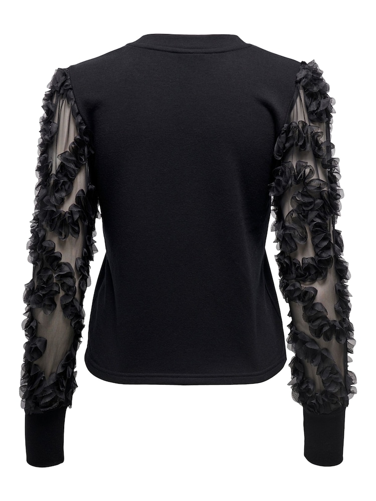 JDY Black Organza Sleeve Sweatshirt Top - Image 7 of 7