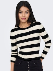 JDY Black Long Sleeve Stripe Knitted Jumper - Image 1 of 7