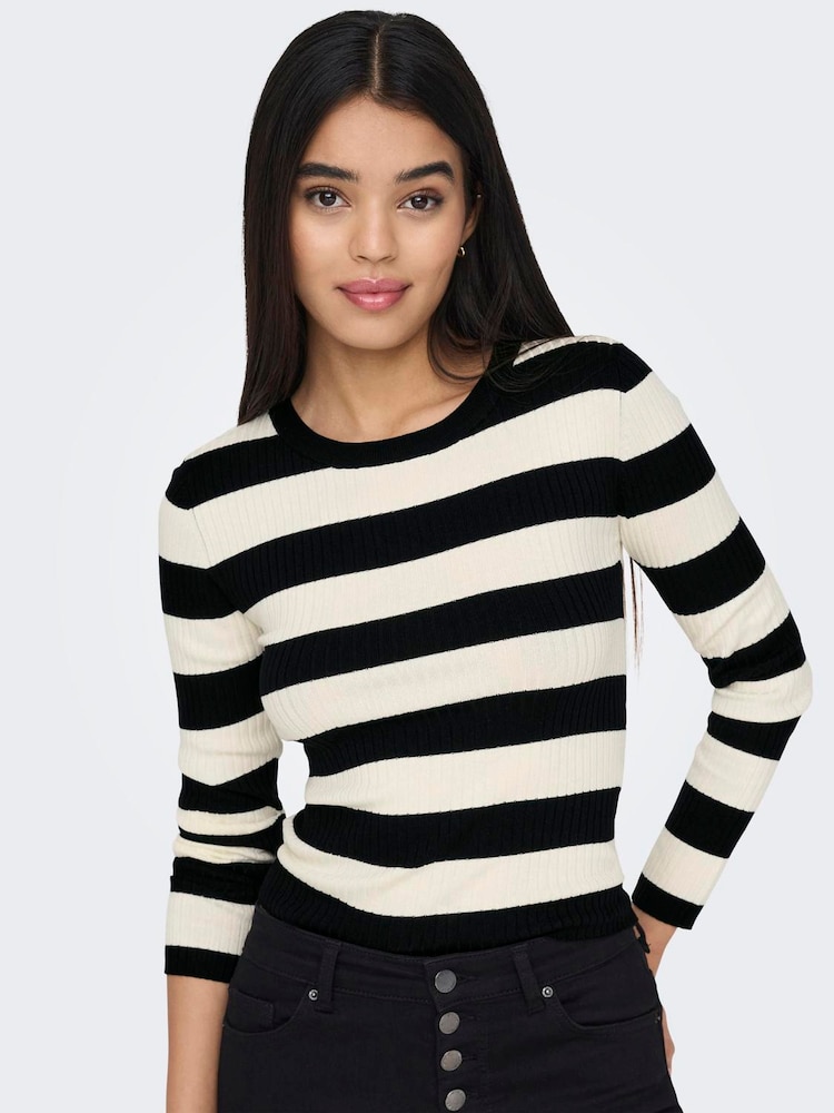 JDY Black Long Sleeve Stripe Knitted Jumper - Image 1 of 7