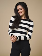 JDY Black Long Sleeve Stripe Knitted Jumper - Image 2 of 7