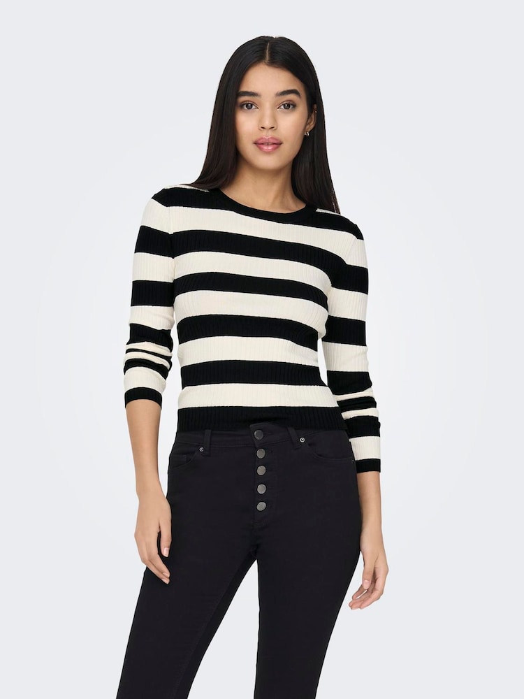 JDY Black Long Sleeve Stripe Knitted Jumper - Image 4 of 7
