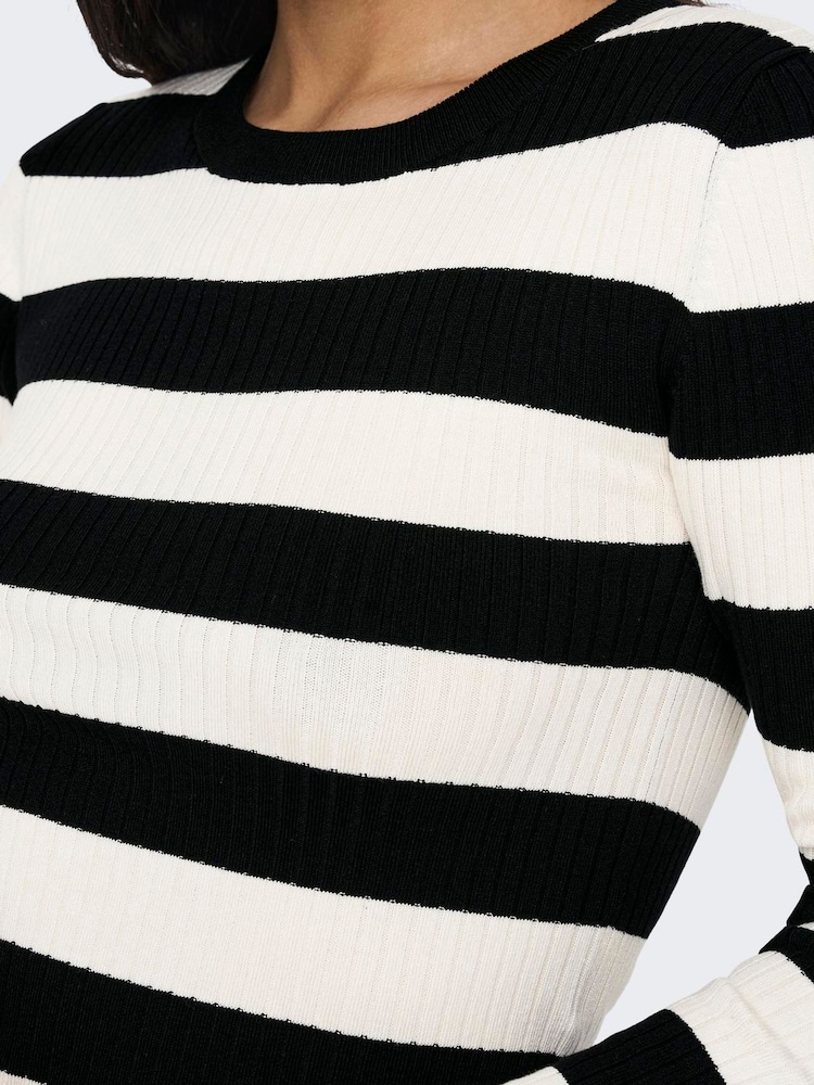 JDY Black Long Sleeve Stripe Knitted Jumper - Image 5 of 7
