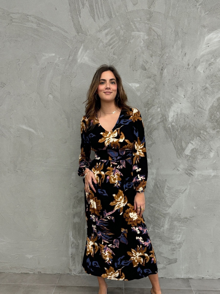 VILA Black Printed Long Sleeve V-Neck Maxi Dress - Image 2 of 5