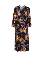 VILA Black Printed Long Sleeve V-Neck Maxi Dress - Image 4 of 5