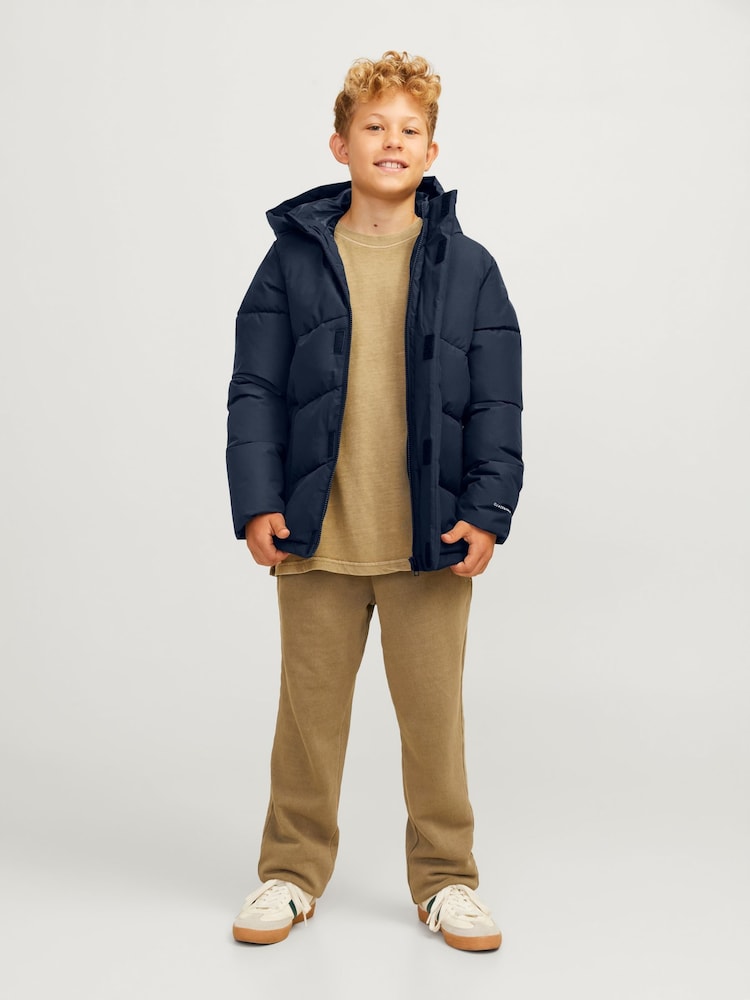 JACK & JONES JUNIOR Blue Hooded Puffer Nautical Jacket - Image 1 of 8