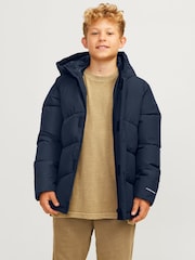 JACK & JONES JUNIOR Blue Hooded Puffer Nautical Jacket - Image 4 of 8