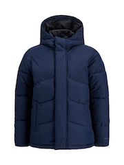JACK & JONES JUNIOR Blue Hooded Puffer Nautical Jacket - Image 6 of 8
