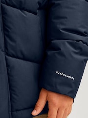 JACK & JONES JUNIOR Blue Hooded Puffer Nautical Jacket - Image 8 of 8