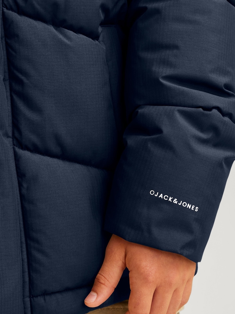 JACK & JONES JUNIOR Blue Hooded Puffer Nautical Jacket - Image 8 of 8