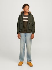 JACK & JONES JUNIOR Green Detachable Faux Fur Trim Bomber Jacket - Image 2 of 8