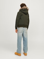 JACK & JONES JUNIOR Green Detachable Faux Fur Trim Bomber Jacket - Image 3 of 8