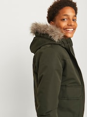 JACK & JONES JUNIOR Green Detachable Faux Fur Trim Bomber Jacket - Image 4 of 8