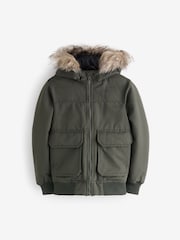 JACK & JONES JUNIOR Green Detachable Faux Fur Trim Bomber Jacket - Image 5 of 8