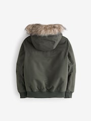 JACK & JONES JUNIOR Green Detachable Faux Fur Trim Bomber Jacket - Image 6 of 8