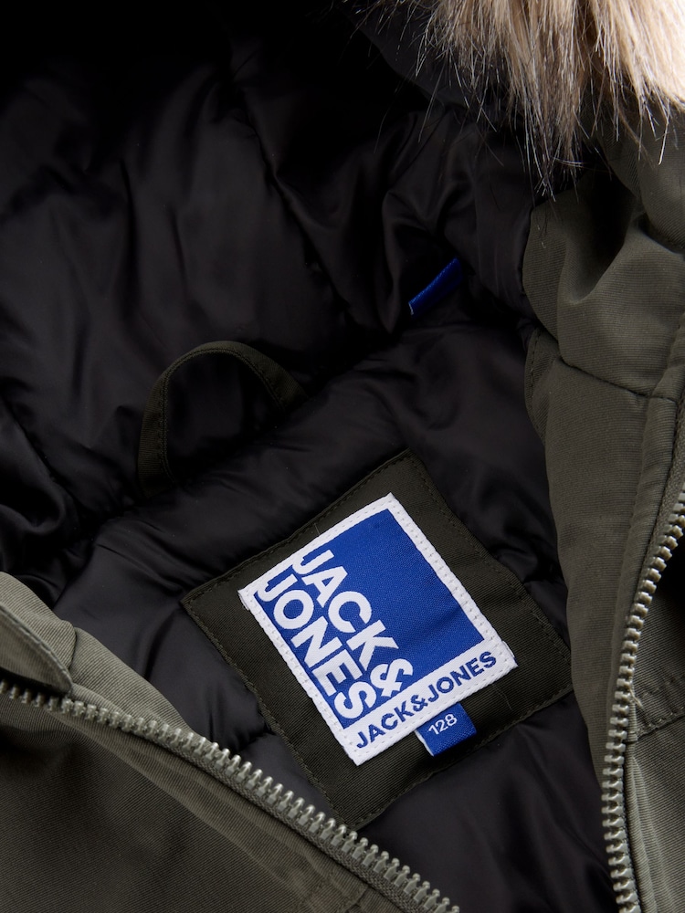 JACK & JONES JUNIOR Green Detachable Faux Fur Trim Bomber Jacket - Image 8 of 8