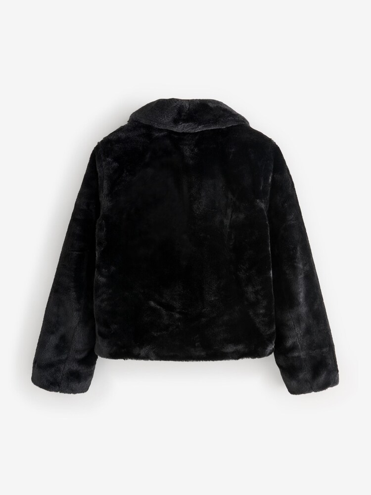 VILA Black Faux Fur Long Sleeve Short Jacket - Image 2 of 5 VILA Black Faux Fur Long Sleeve Short Jacket - Image 2 of 5
