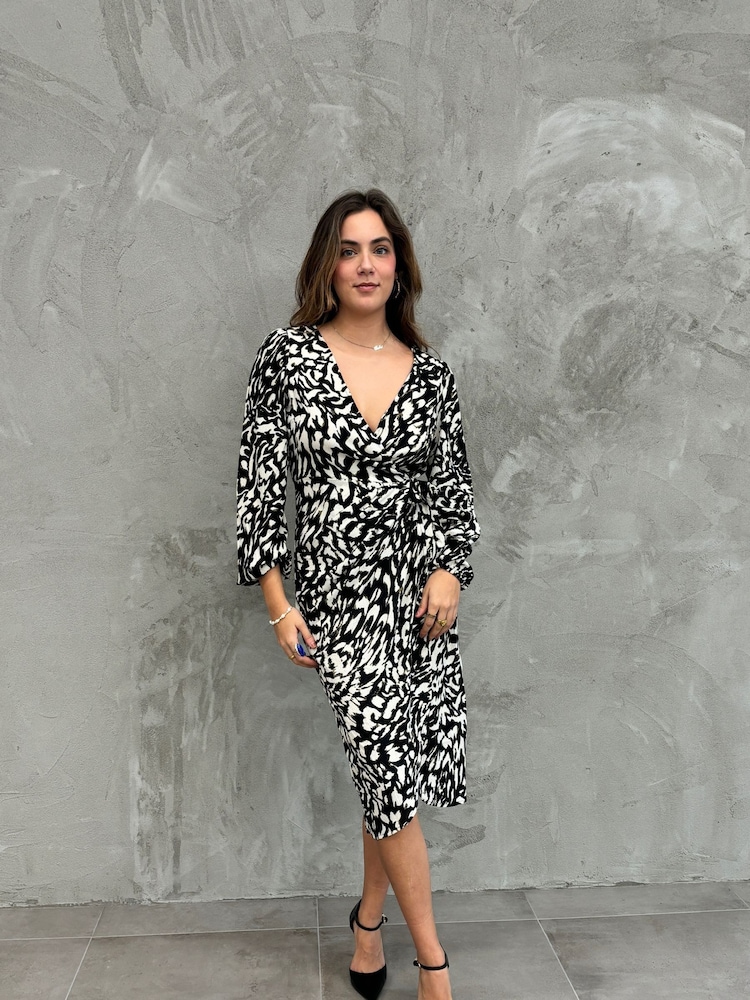 VILA Printed Long Sleeve V-Neck Midi Dress - Bild 1 von 7
