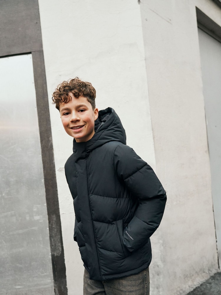 JACK & JONES JUNIOR Blue Hooded Puffer Nautical Jacket - Image 1 of 10