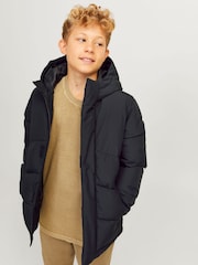 JACK & JONES JUNIOR Blue Hooded Puffer Nautical Jacket - Image 3 of 10