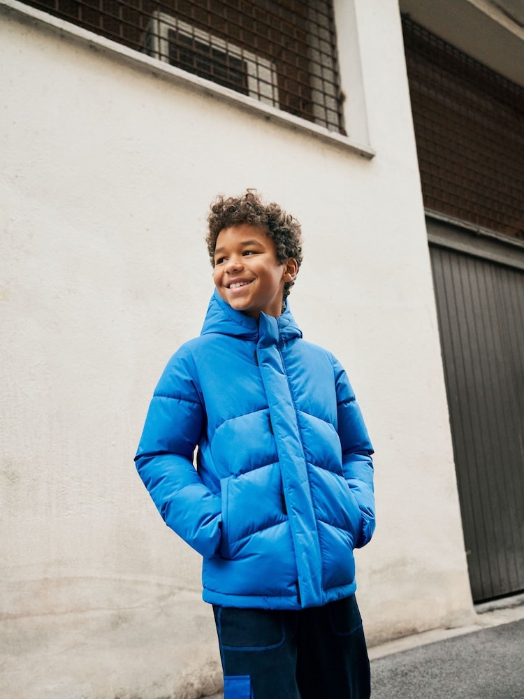JACK & JONES JUNIOR Blue Hooded Puffer Nautical Jacket - Image 1 of 10
