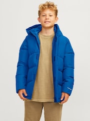JACK & JONES JUNIOR Blue Hooded Puffer Nautical Jacket - Image 2 of 10