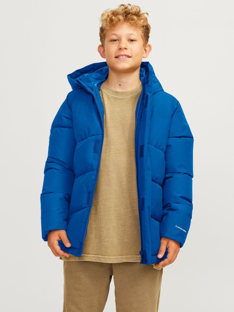 JACK & JONES JUNIOR Blue Hooded Puffer Nautical Jacket - Image 2 of 10