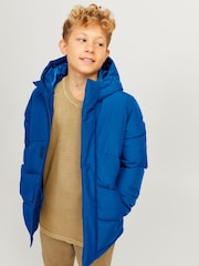 JACK & JONES JUNIOR Blue Hooded Puffer Nautical Jacket - Image 3 of 10