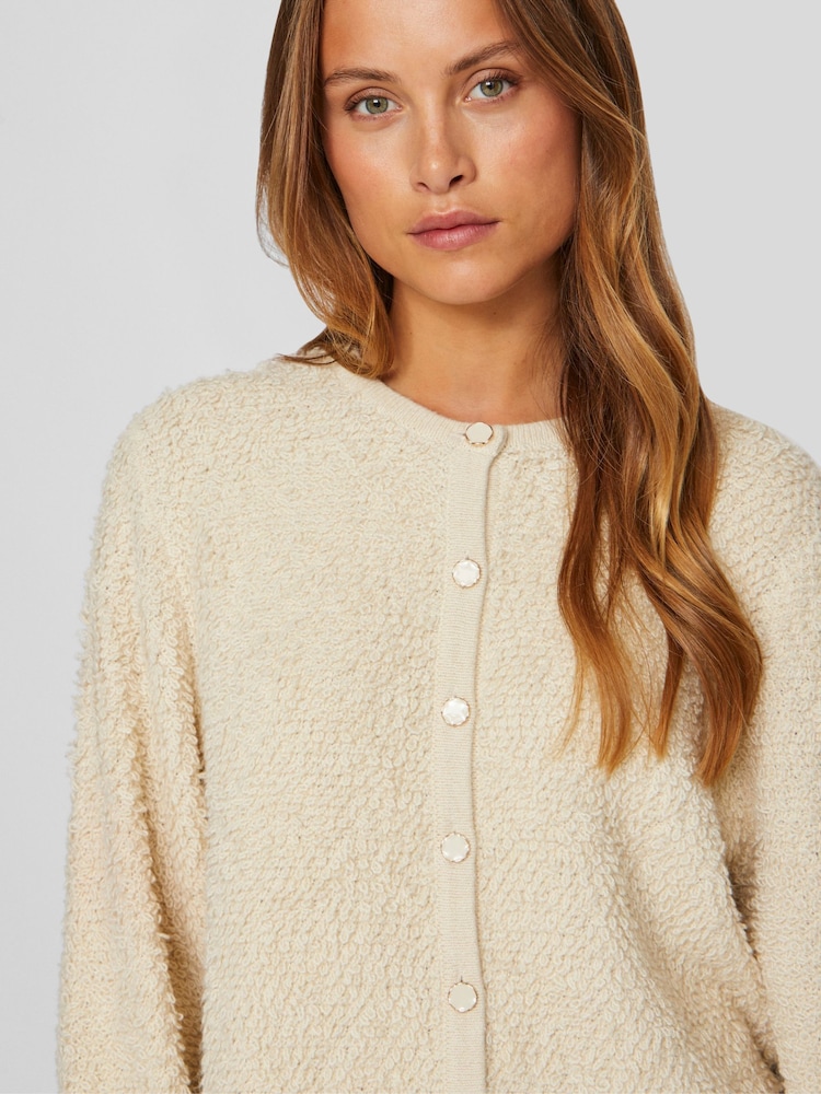 VILA Cream Long Sleeve Button Up Knit Cardigan Jacket - Image 3 of 6