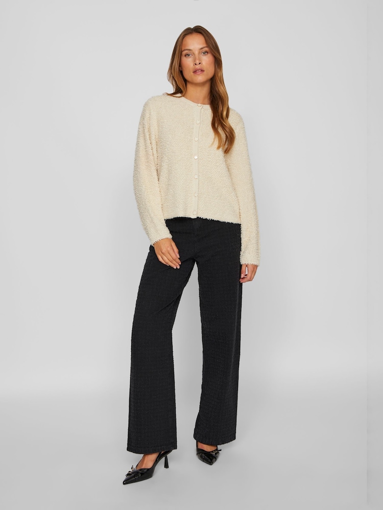 VILA Cream Long Sleeve Button Up Knit Cardigan Jacket - Image 4 of 6