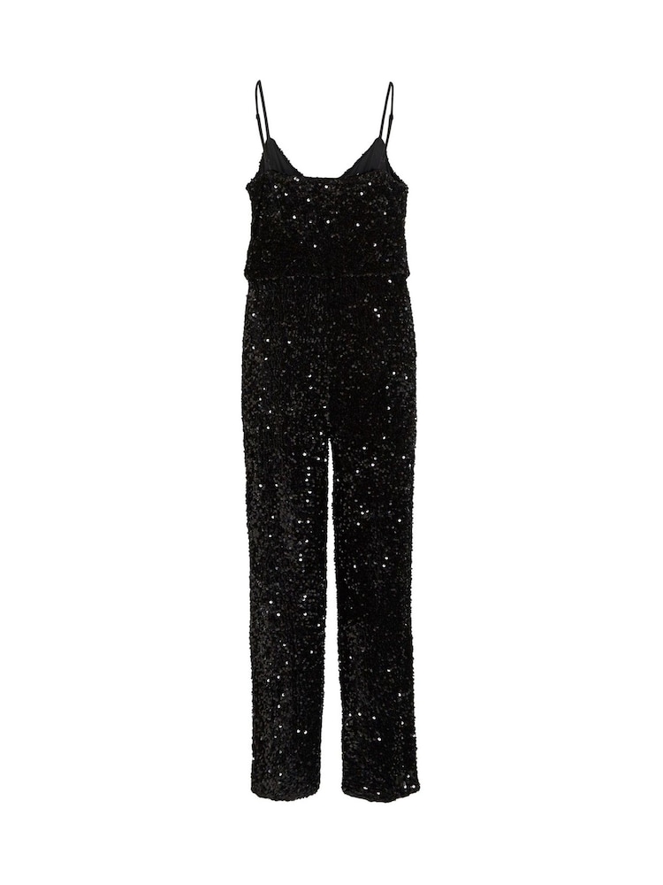 VILA Black Sleeveless Full Sequin Wide Leg Jumpsuit - Image 4 of 4